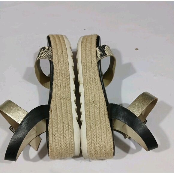 Boden Lena Sandal Size 40 8.5 Black Gold Espadrille Platform Ankle Strap - Picture 8 of 12